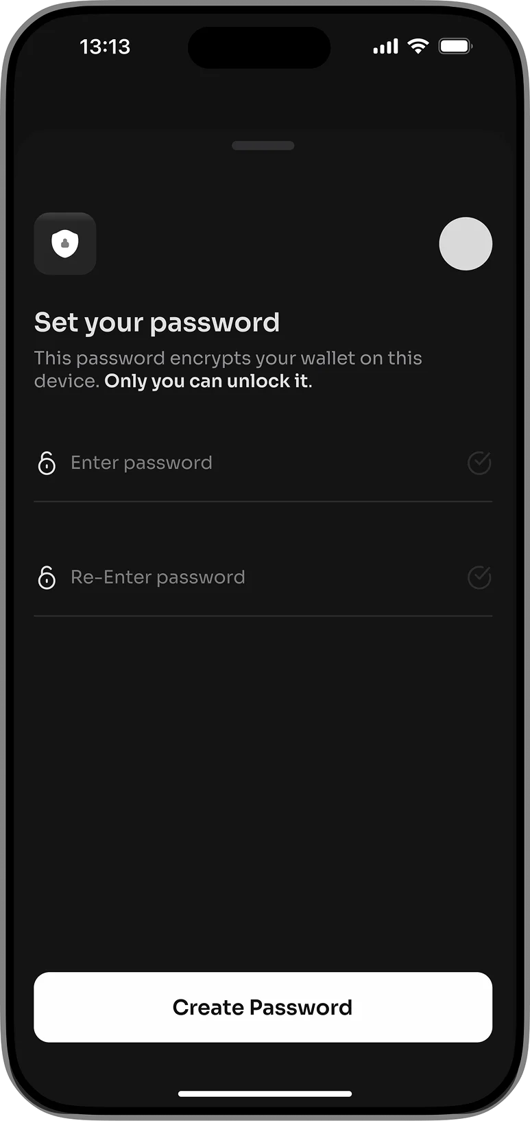Dacryp password setup screen